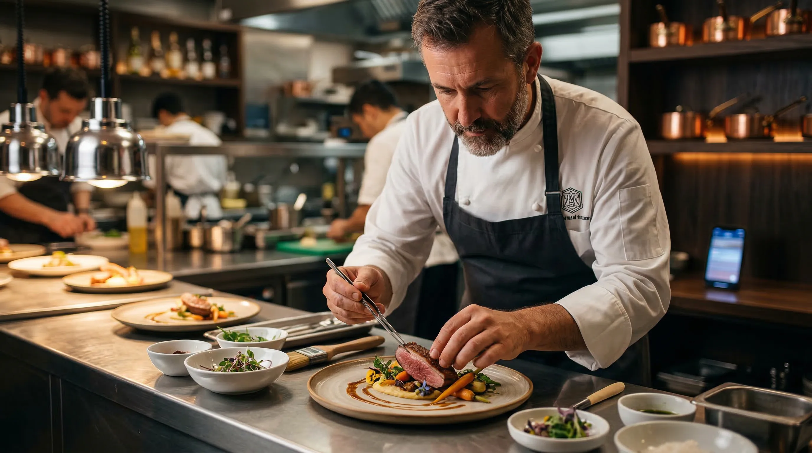 Chef cuisinier dressant ses assiettes - Assistant vocal IA CodeFlow Agency