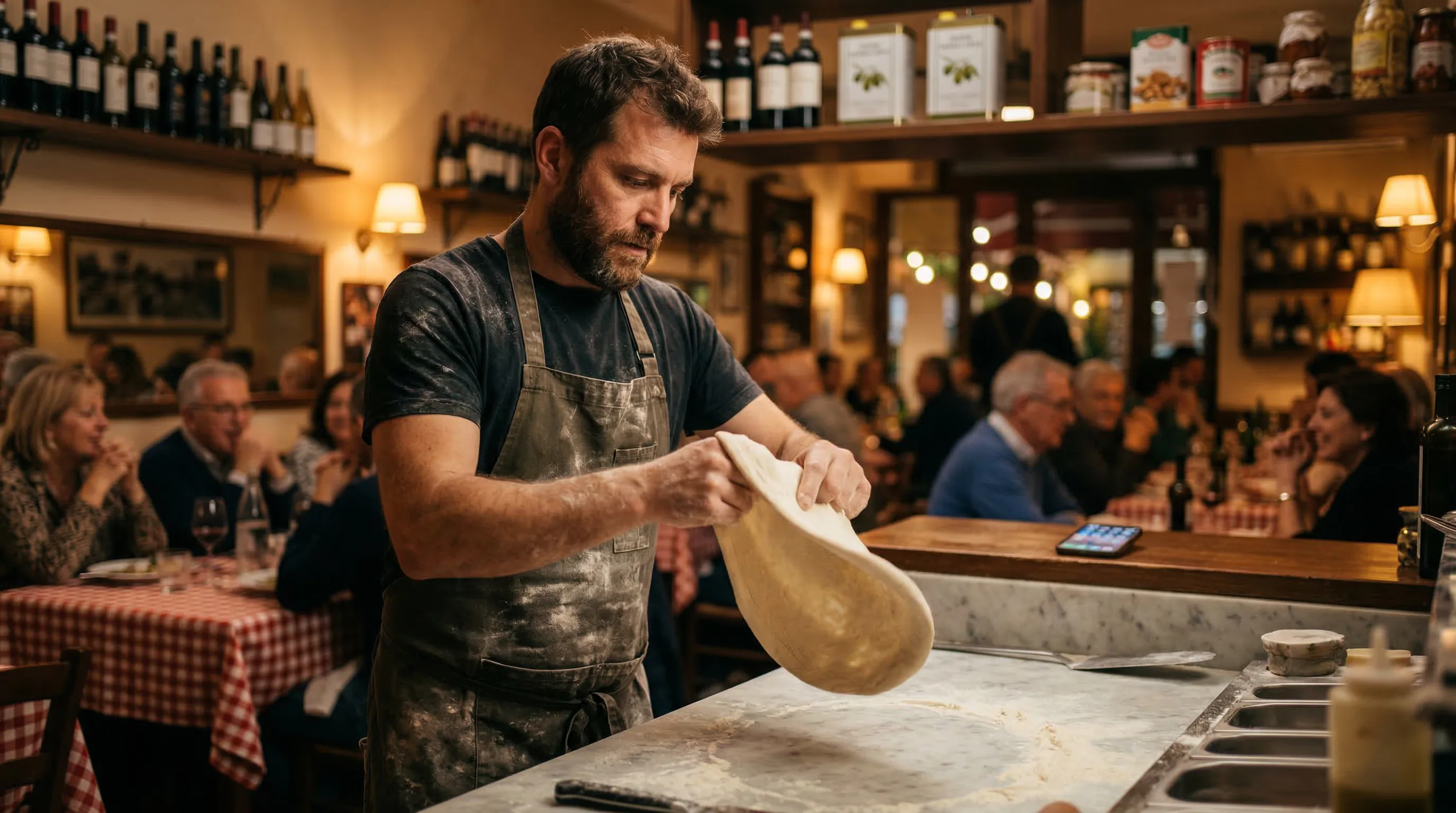 Pizzaïolo dans sa pizzeria - Assistant vocal IA CodeFlow Agency
